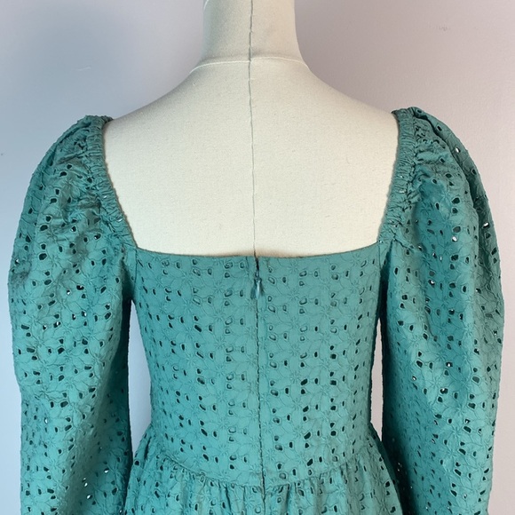 Chelsea 28 CINCHED FRONT EYELET LONG SLEEVE A-LINE DRESS IN GREEN SEAGLASS small - Picture 12 of 14